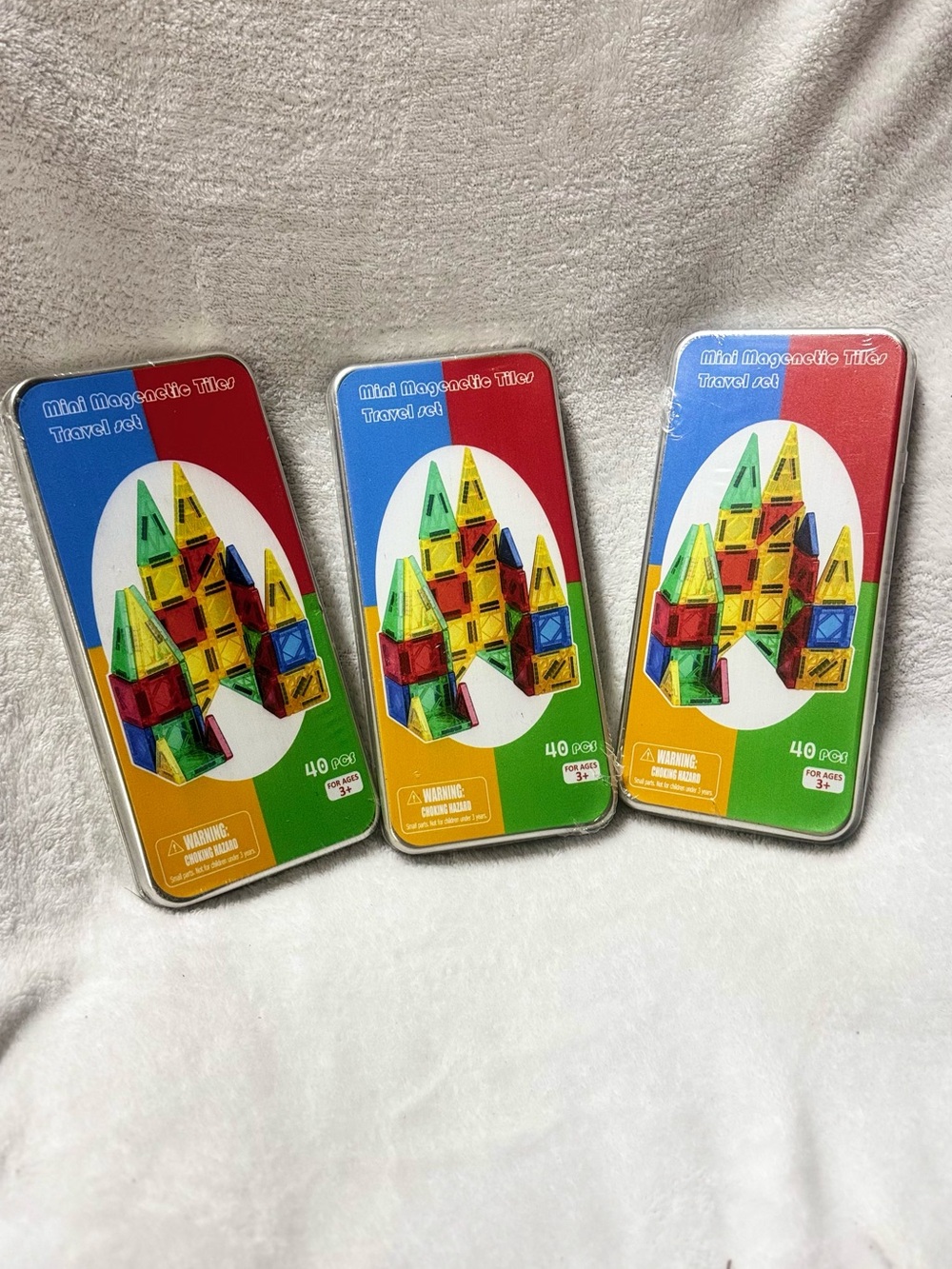 3-Pack Mini Magnetic Tiles Travel Sets – 40 Pieces Each